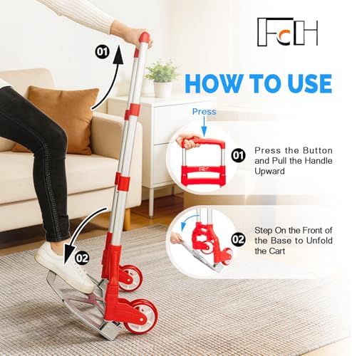 FCH Folding Hand Truck, Aluminum Portable Folding Hand Cart,155lbs Capacity Hand Cart and Dolly Ideal for Home, Auto, Office,Travel Use, Red - Image 4