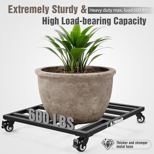 AugFir 22" Plant Caddy with Wheels Heavy Duty, 600lbs Rolling Metal Plant Stand, Square Plant Dolly with Lockable Caster Wheels for Large Planter Pots, Heavy Objects, Ideal for Indoor and Outdoor Use - Image 2