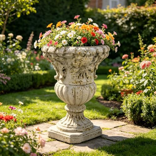 23" H Vintage Plant Pot for Plants, Classical Embossed Decorative Antique Rust Urn Flower Pot, MGO Outdoor Plant Container with Drainage Hole for Patio Planting Front Porch Decor - Image 2