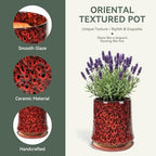 11 Inch Ceramic Planter Pot with Saucer Drainage Leak-Proof Mesh,Flower Pots for Lavender with Gardening Gloves,Ceramic Planter for Orchid(Spotted Red) - Image 3