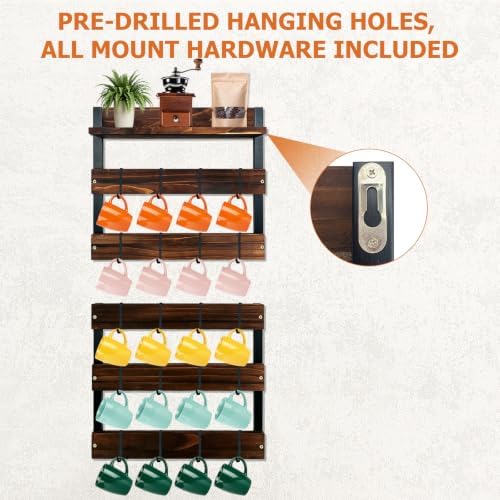 2-in-1 Wall Mounted 6-Tier Wooden Mug Rack, Cup Holder & Organizer - Image 5