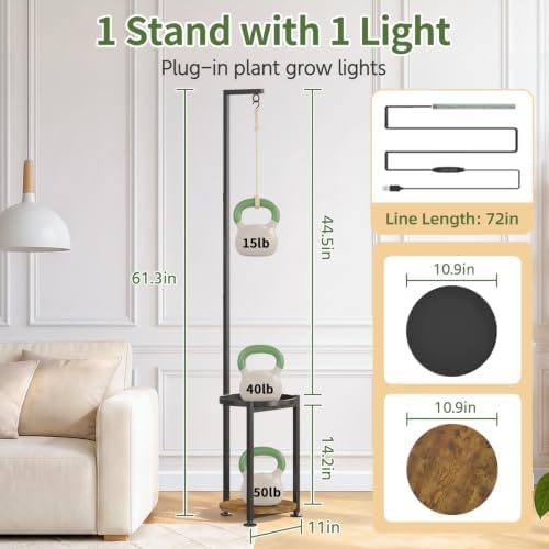 LASZOLA Hanging Plant Stand Shelf Indoor Tall with Light, 2 Tier Black - Image 2