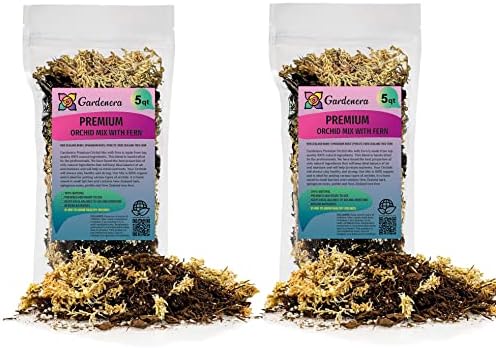 Gardenera Premium Orchid Mix by GARDENERA - 10 Quart - Fern + New Zealand Pine Bark + Sphagnum Moss + Perlite | Best for Growing and Repotting Orchids (2 Bags of 5 QT) by Gardenera
