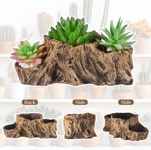 3 Pcs Driftwood Stump Log Concrete Succulent Planter, Retro - Image 3