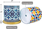 6 Pack Mandala Succulent Plant Pot with Bamboo Trays, Ceramic Multicolored Succulent Container Planter Pot for Small Plant - Image 3