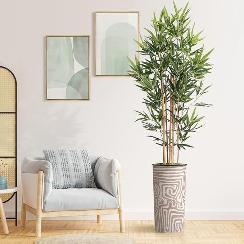 Artificial Tree in Geometric Pattern Planter, Fake Bamboo Silk Tree for Indoor and Outdoor Home Decoration - 70" Overall Tall (Plant Pot Plus Tree) by SIGNWIN