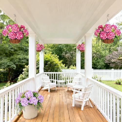 Ammyoo Artificial Fuchsia Hydrangea Flowers with Hanging Basket for Decor - Image 5