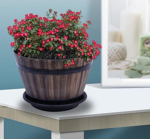 Resin Whiskey Barrel Flower Pot Round Planter Indoor Outdoor Garden Yard Patio.-23.21615.4cm - Image 5