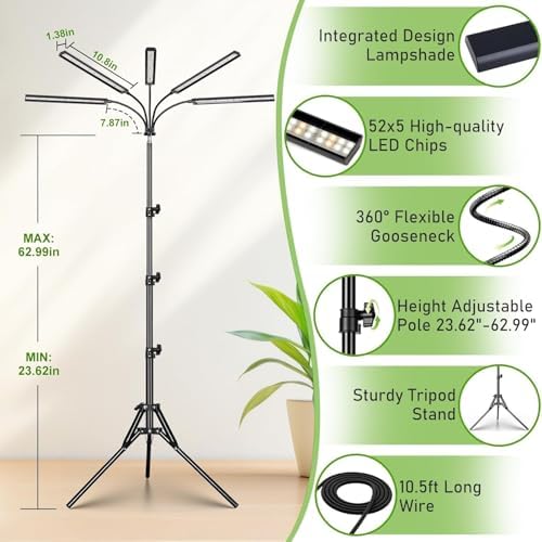 FOXGARDEN Grow Lights for Indoor Plants 5-Head Full Spectrum with Tripod Stand, Timer, Dimmable Flexible Goosenecks for Indoor Potted Plants - Image 5