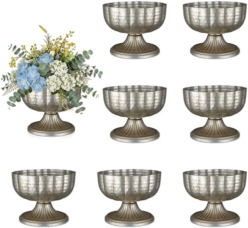 Retro Silver Vases for Centerpieces Set of 8 Silver Metal Vases for Flowers Decorative Pedestal Bowl for Table Centerpieces Floral Arrangments on Housewarming Wedding Party by Unknown