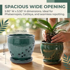 Ceramic Orchid Pot with Drainage Holes and Saucer, Vent Holes，Green 5.9 in - Image 2