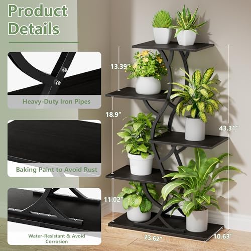 Plant Stand Indoor with Grow Lights - 5 Tiered Corner Plant Shelves (Black) - Image 2