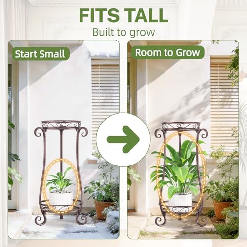 iDavosic.ly 2 Tier Tall Metal Plant Stand Outdoor Indoor, 27 Inch, Bronze - Image 6