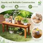 Tangkula Wooden Plant Stand, Outdoor Indoor Solid Wood Flower Pot Holder Display Shelf with Teak Oil Finish, Slatted Top, Rustic Plant Rack for Patio Garden Entryway Porch - Image 5