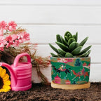 Bright Emerald Green Planter Ceramic Chinoiserie Decor Round Plant Pot with Drainage Holes and Bamboo Tray Pot for Home Desktop Office Windowsill - Image 5