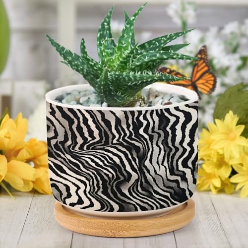 in Beige Ceramic Planters Black White Zebra Print Planters for Outdoor Plants with Drainage Holes and Saucers Pot for Outdoor Garden Home Plant - Image 6