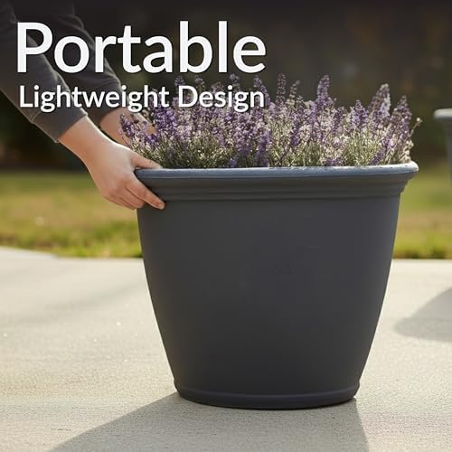 Sunnydaze Anjelica 20'' Large Plastic Planter Pot for Plants, Slate, 4pk - Image 4