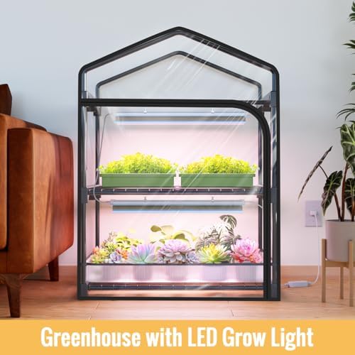 Indoor Greenhouse with Grow Light, 2-Tier Plant Stand, 27x19x35in - Image 3