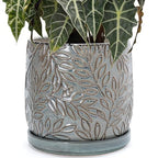 D'vine Dev Embossed Leaves Ceramic Planter, 10 in, Graphite Blue, 27-A-P-9 by DvineDevPlanterPotsandStand