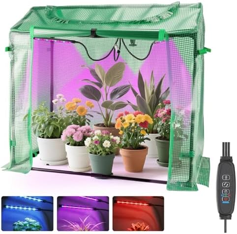 Mini Greenhouse with LED Grow Light & Timer, 36"x20"x33" by Vercome