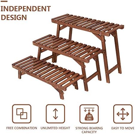 Ufine 3 Tier Ladder Plant Shelf Wood Plant Stand for Indoor Outdoor - Image 6