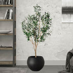 17 H x 21" Dia (15" Pot Opening) Black Round Fiberstone Tall Planter with Drainage Hole, Indoor/Outdoor Large Plant - Image 4