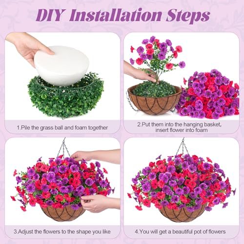 Artificial Fake Hanging Flowers with Basket for Outdoor Decor 12 Pcs UV Resistant Faux Silk Morning Glory Flowers Plants for Outdoor Outside Planters Home Porch Patio Balcony Spring Summer Décor - Image 6