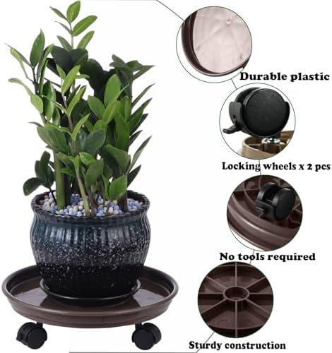 12 Packs Plant Caddy with Wheels 11.8" Plastic Rolling Plant Dolly Coasters Heavy-Duty Wheeled Planter Mover Rollers Indoor Outdoor Wheeled Flower Pot Base Suacers with Casters, Brown - Image 4