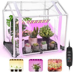 Meonum Mini Greenhouse with Grow Light, 23.6" L x 15.7" W x 19.6" H Portable Greenhouse with Waterproof Bottom Mat, Timer, 3 Light Color Mode for Indoor Outdoor Seed Starter Tray (Mini House Shape) by Meonum