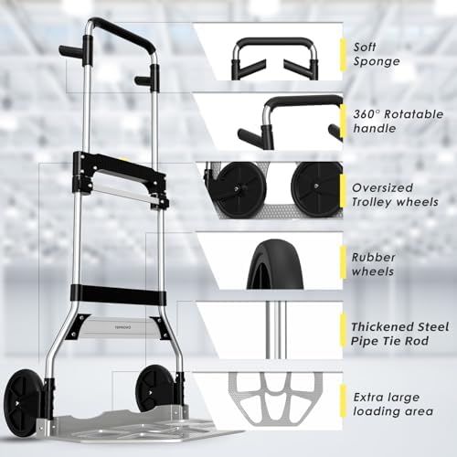 Teprovo Folding Hand Truck Dolly Cart,340LB Capacity Portable Aluminum Dolly Cart with Telescoping Handle and 7 Inch Rubber Wheels for Moving,Shopping,Travel,Office Use - Image 5