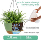 UOUZ 13 Inch 2 Pack Large Self Watering Hanging Planters for Indoor Outdoor Plants, Hanging Plant Pots with Removable 50 Oz Reservoir, Plastic Hanging Basket for Window Porch Garden, Green with Brown - Image 3