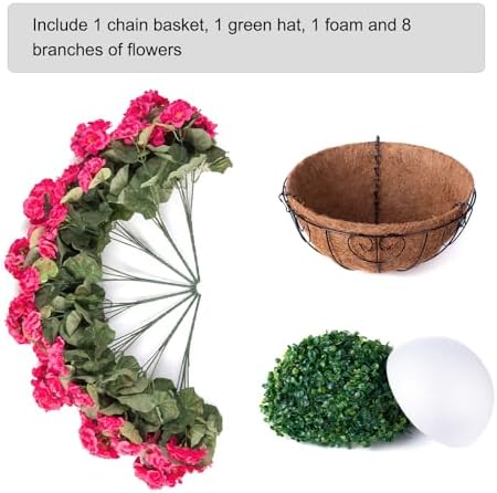 INSPRING Geraniums Artificial Flowers Hanging Basket for Outdoors Outside Decoration, 8 Bundles Silk Flowers Fake Plants Look Real UV Resistant for Porch Home Patio Balcony Yard, Hotpink - Image 5
