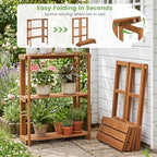 Giantex Foldable Plant Shelf, 3-Tier Solid Wood Indoor Outdoor Flower Pot Display Rack, Corner Storage Bookshelf, Freestanding Tiered Plant Stand for Garden Patio Balcony, No Assembly - Image 5
