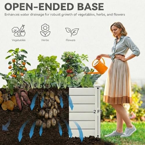 YITAHOME 48x48x24 in Plastic Raised Garden Bed 2pcs with Growth Grid, Large Outdoor Vinyl Planter Box for Plants, Vegetables, and Flowers, Easy Installation, White - Image 3