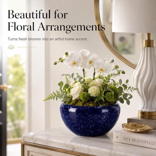 XMGZQ Nebula Blue Starry Sky Ceramic Flower Pot,Wide Opening Thick Rim Planter with Drainage Hole,Modern Bowl Vase for Pothos Snake Plant Succulents,Indoor Home Decor Housewarming Gift (Blue, Medium) - Image 6