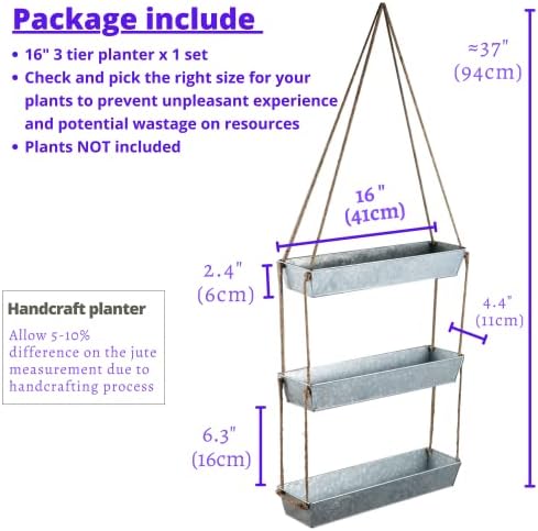 LaLaGreen Hanging Wall Planter (16 in, 3 Tier) Black Metal Succulent Herb - Image 2