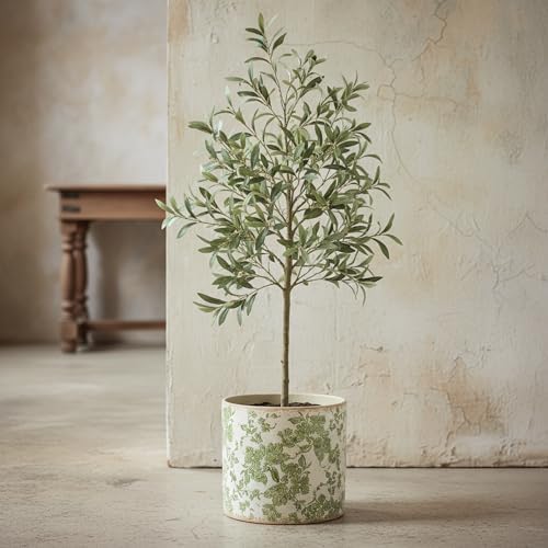 7.7" Large Green Plant Pots, Farmhouse Ceramic Flower Pots without Drainage - Image 2
