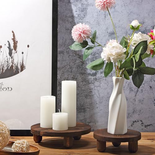 Sintuff 4 Pack Mini Wooden Plant Stool Display Wood Cake Stand 12/10/8/6 Inch Round Plant Risers Holder for Flower Pot Wooden Stool Indoor Outdoor Wood Stand(Dark Brown) - Image 4