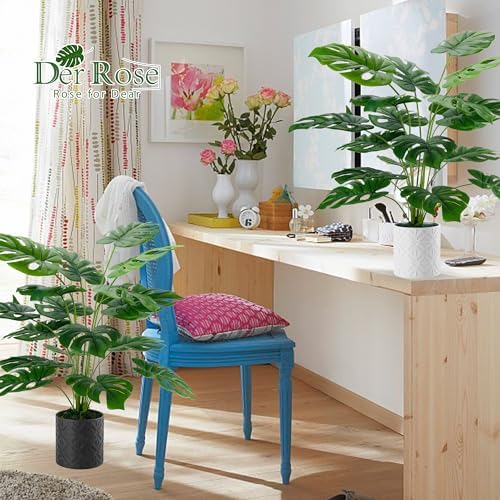 Der Rose 2 Pack 28" Fake Plants, Monstera Plant in Black-and-White Pots - Image 5