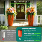 Autodaya 24" Faux Ceramic Large Planters for Outdoor Plants, Orange & Black - Image 4