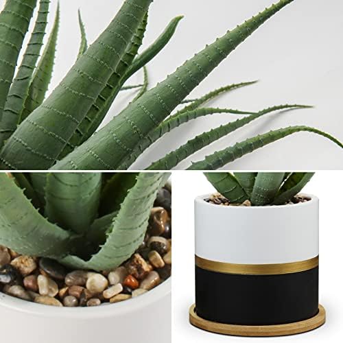 Briful Succulents Artificial Plants Fake Aloe Vera Plants in Gold and Black Pot Farmhouse Faux Agave Plant for Home Office Desk Bathroom Shelf Decorations - Image 3