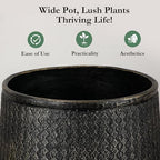 Worth 14.5" Round Planter, Lightweight Magnesium Oxide Cement Plant Pot, Raised Pattern Concrete Look with Drainage Hole for Indoor/Outdoor Use, Black - Image 3