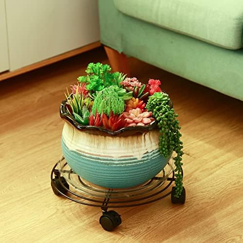 8 Packs Large Metal Plant Caddy 13.8" Plant Dolly with Wheels Heavy-Duty Wrought Iron Rolling Plant Stand with Casters Indoor and Outdoor Plant Pot Mover Rollers, Brown - Image 5