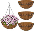 4 Pack 14 inch Metal Hanging Baskets for Plants, Round Metal Wire Hanging Basket Planter with Coco Fiber Liners Chain for Garden Home Porch Patio, Flower Border by NatureCrafted