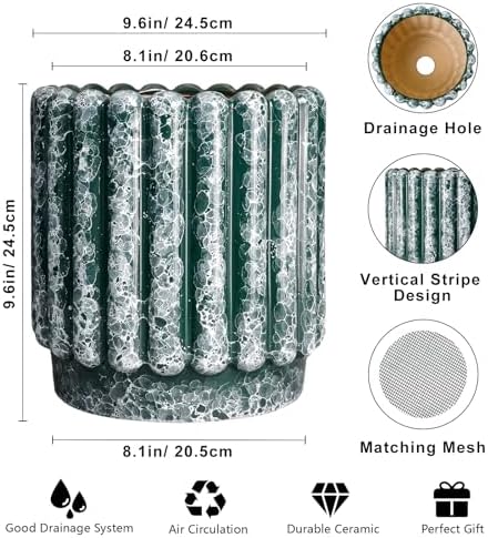 Ceramicfor Ceramic Plant Pot, 9.6 Inch, Green - Image 3