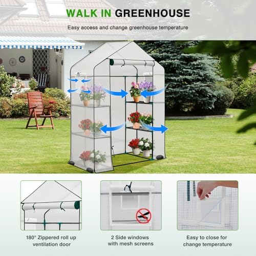 Yesker Greenhouse 57"x29"x77" Walk in Green House - Large Outdoor/Indoor Greenhouses with 4 Shelves Waterproof PE Cover & Windows, Portable Greenhouse Kit for Winter Backyard Gardening Patio, White - Image 3