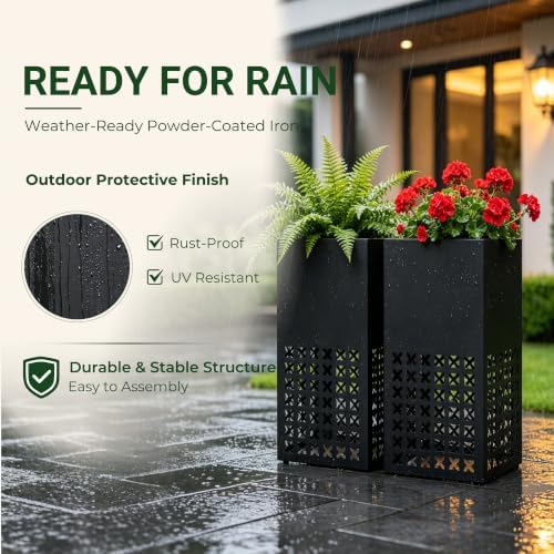 2 Pack Tall Metal Planter Box for Outdoor Plants, 14"L x 14"W x 30.27"H - Image 3