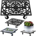 2 Packs 12" Square Metal Plant Caddy with Wheels Large Heavy-Duty Cast Iron Planter Dolly Pot Mover, Indoor Outdoor Vintage Rolling Plant Stands with Casters Wheeled Plant Roller Base, Rustproof Black by DEELF+OUTLET