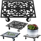 2 Packs 12" Square Metal Plant Caddy with Wheels Large Heavy-Duty Cast Iron Planter Dolly Pot Mover, Indoor Outdoor Vintage Rolling Plant Stands with Casters Wheeled Plant Roller Base, Rustproof Black by DEELF+OUTLET
