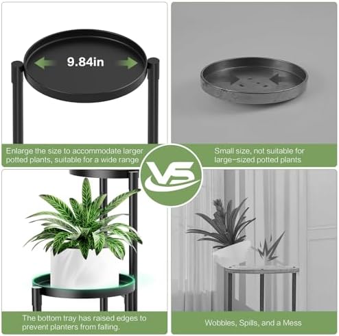 3 Tier Metal Corner Plant Stand Indoor Outdoor, 10 Inch Wide Tray, Black - Image 4